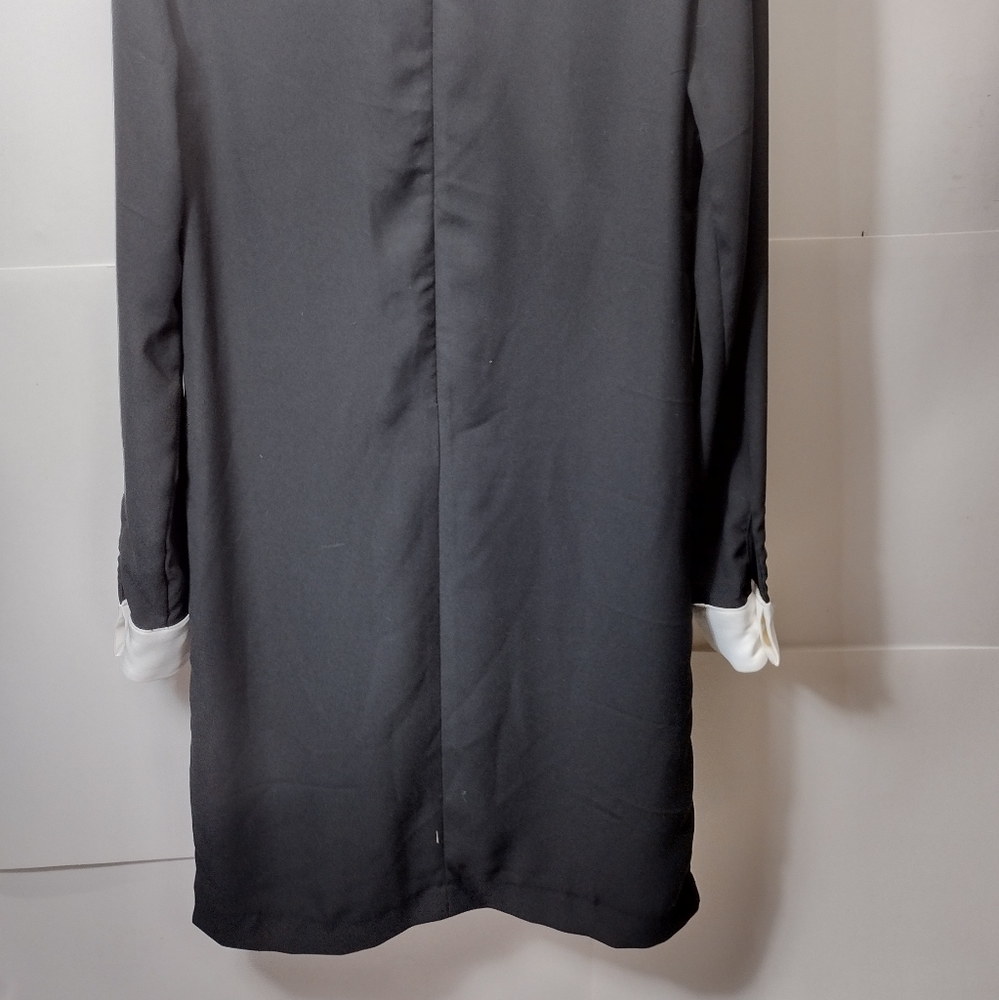 Victoria Beckham White Collar and Cuffs Black Block Dress l Size small l Goth - Picture 6 of 7